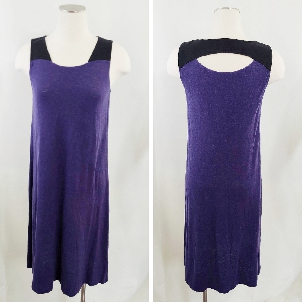Eileen Fisher hemp tank dress purple blue black burnout sleeveless size XS